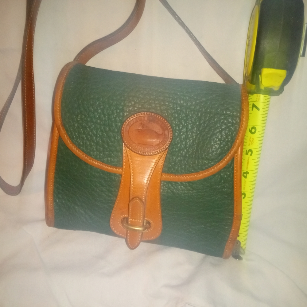Vintage Dooney And Bourke Essex Green and Tan Leather Crossbody Bag